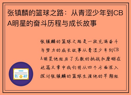 张镇麟的篮球之路：从青涩少年到CBA明星的奋斗历程与成长故事